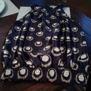 Michael kors Silk Top, navy blue, gold & white..